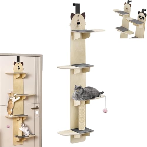 Door Mounted Cat Tree, 4-Levels Over Door Cat Climber for Indoor Cats, Multi Level Hanging Mounted Vertical, Space Saver Cats Shelf with Scratching Post, Pads (Cat) von Generisch