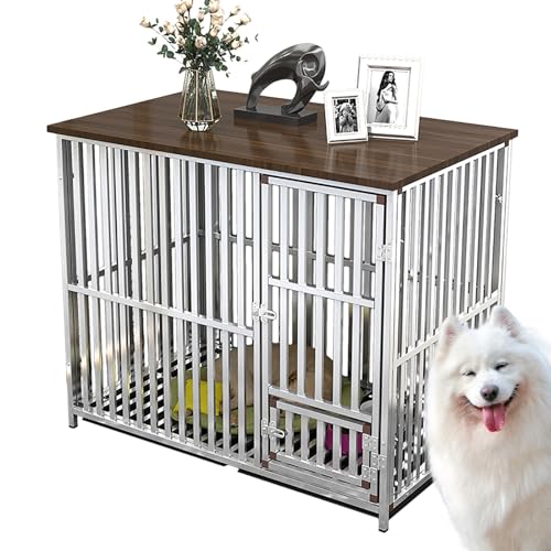 Doppel Hundekäfig Möbel mit Stauraum und herausnehmbarem Tablett, dekorative Haustierhütte für den Innenbereich, modernes Beistelltisch-Design von Generisch