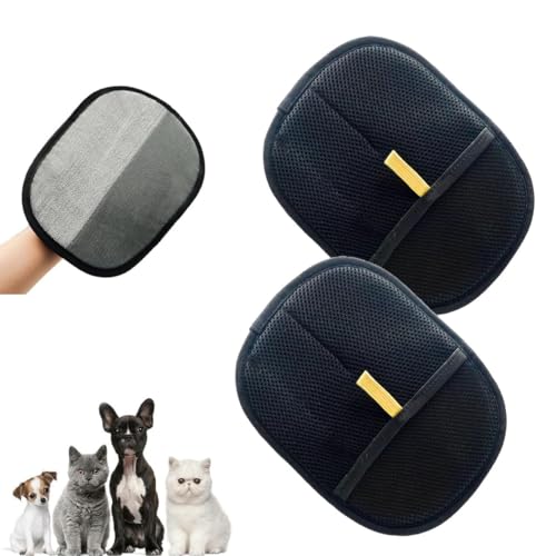 Doppelseitiger Fellpflege-Handschuh, Haustierhaarentferner-Handschuhe für Hund und Katze, wiederverwendbarer Tierhaarentferner-Handschuh zum Waschen, Enthaaren, Pflegen (2 Stück) von Generisch