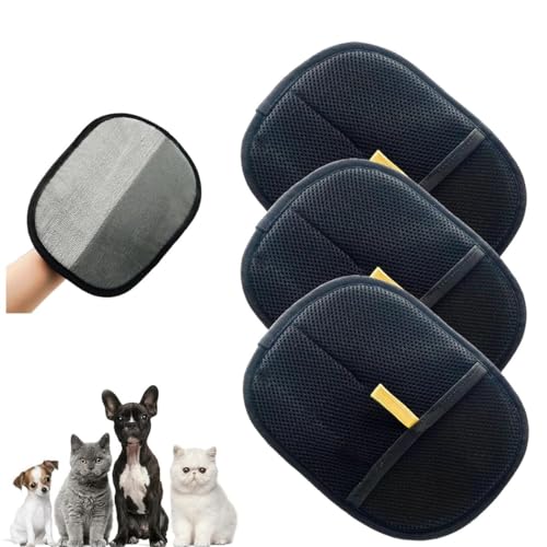 Doppelseitiger Fellpflege-Handschuh, Haustierhaarentferner-Handschuhe für Hund und Katze, wiederverwendbarer Tierhaarentferner-Handschuh zum Waschen, Enthaaren, Pflegen (3 Stück) von Generisch