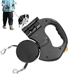 Doppelte Einziehbare Hundeleine, Strapazierfähig, Flexible Einziehbare Hundeleine Doppelleine Zwei Hunde mit LED Licht und Müllbox für Kleine und Mittelgroße Hunde (Schwarz) von Generisch