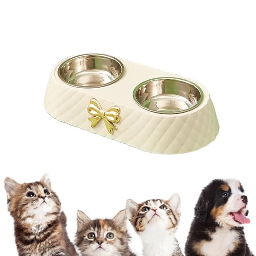 Doppelte Hundenäpfe aus Edelstahl für kleine Hunde & Katzen, rutschfeste Haustierfutter & Wassernäpfe mit Bowknot Design, abnehmbar & leicht zu reinigen, langlebige Futternäpfe (B) von Generisch