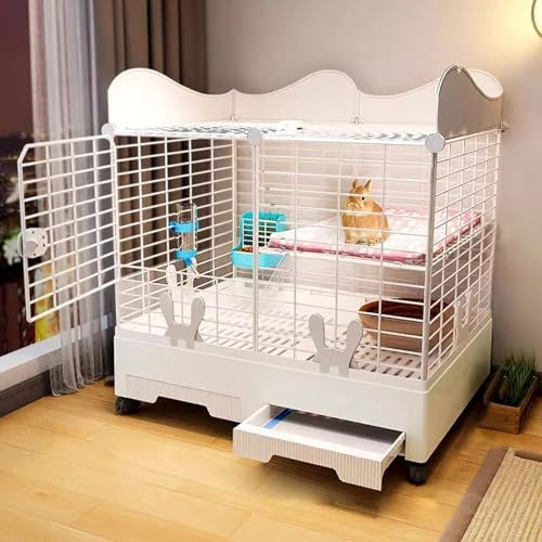Doppelter Kaninchenstall mit Stauraum - Indoor Kleintierstall mit zwei verschiebbaren Ablagen für Kaninchen, Chinchillas, Frettchen von Generisch