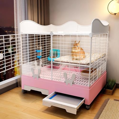 Doppelter Kaninchenstall mit Stauraum - Indoor Kleintierstall mit zwei verschiebbaren Ablagen für Kaninchen, Chinchillas, Frettchen von Generisch