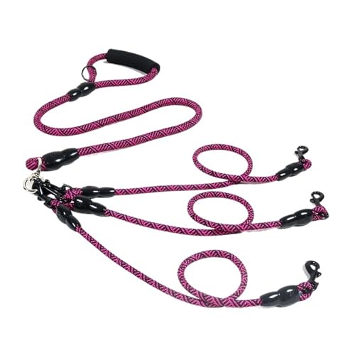 Dreifach-Kopf Hundeleine aus geflochtenem Nylon – strapazierfähiger Zuggurt mit Schaumstoffgriff für drei Hunde (B-Purple) von Generisch