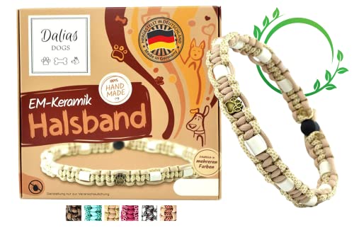 EM-Keramik-Halsband für Hunde & Katzen - Maßanfertigung EM-Band Original US-Paracord (31-40 cm, Beige) von Dalias Dogs