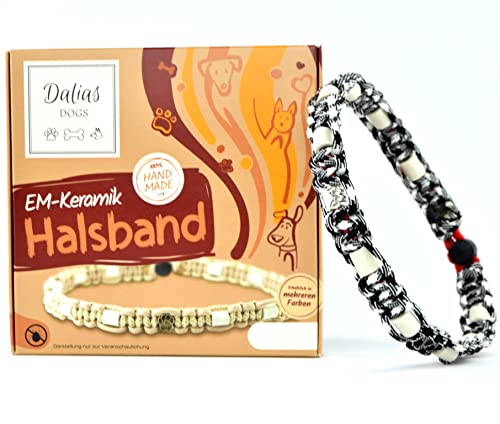 EM-Keramik-Halsband für Hunde & Katzen - Maßanfertigung EM-Band Original US-Paracord (41-50 cm, Schwarz-Weiß) von Dalias Dogs