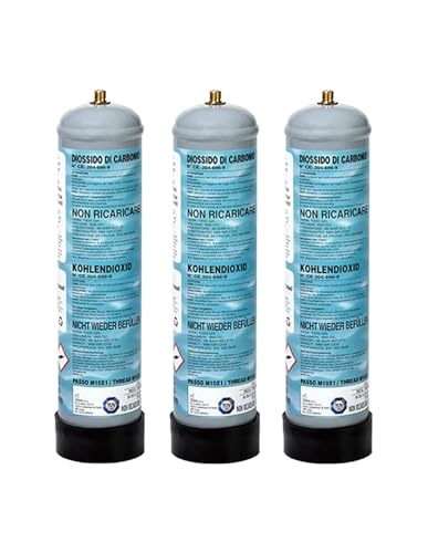 Einweg-CO2-Flaschen, 600 g, für Aquarien mit Anschluss M10 x 1, Kohlendioxid, 3 Stück von Generisch