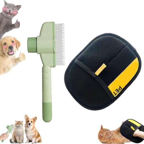 Elektrostatischer Tierhaarentferner-Handschuh und Tierhaarentfernungskamm, wiederverwendbarer Fellpflege-Handschuh für Katzen und Hunde, selbstreinigender Flohkamm für Katzen und Hunde (Handschuh + von Generisch