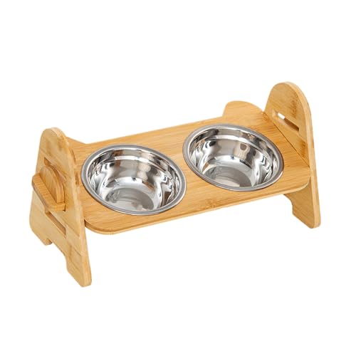 Elevated Dog Bowls, Adjustable Non-Slip Feeder Stand, Wooden Raised Pet Feedings Station, Animal Feeding Accessory Cleaner Floor Mealtime, for Dogs of at Home, 39x17x18cm von Generisch