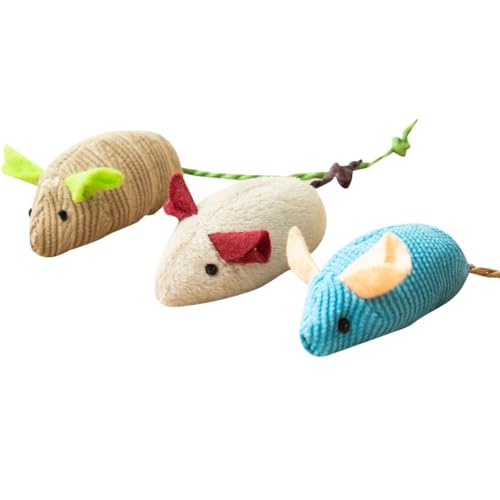 Entzückendes Kätzchen-Spielspielzeug, 3 Stück, tragbar, leicht, weich, niedliches Katzen-Maus-Spielzeug aus Baumwolle von Generisch