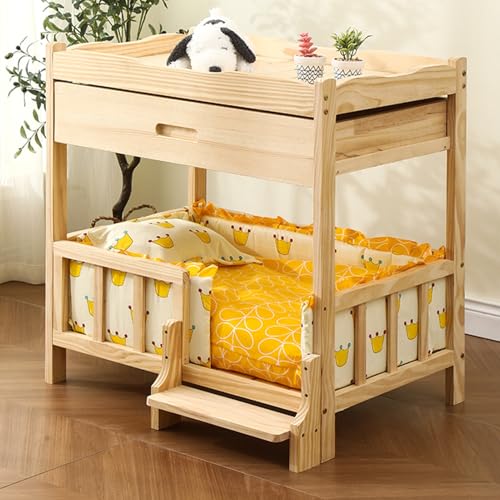 Erhöhtes Haustierbett mit Stauraum und abnehmbarer weicher Matte - Hundebett aus Holz mit Leiter für Katzen und Hunde - Erhöhtes Haustierbett mit Stauraum und abnehmbarer weicher Matte - Hundebett aus Holz mit Leiter für Katzen und Hunde - von Generisch