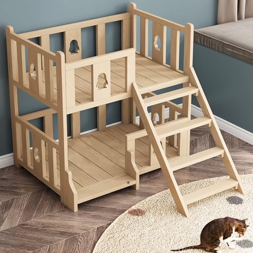 Erhöhtes Haustierbett mit weicher Matte, Holzrahmen für alle Jahreszeiten, Hundebett/Katzenbett, 2-stöckiges Design, bequemer Schlafbereich von Generisch