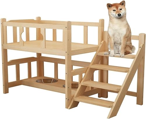 Erhöhtes Hundebett mit Holzrahmen und Treppe – Komfortables erhöhtes Haustiermöbel für kleine Hunde und Katzen, für den Innenbereich Erhöhtes Hundebett mit Holzrahmen und Treppe – Komfortables erhöhtes Haustiermöbel für kleine Hunde und Katzen, für den Innenbereich von Generisch