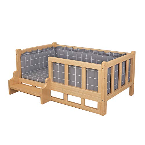 Erhöhtes Hundebett mit Treppe Holzrahmen Haustiersofa Kinderbett für Welpen/mittlere/große Hunde, waschbare weiche Matratze, Indoor Outdoor Hundesofa Zwinger Erhöhtes Hundebett mit Treppe Holzrahmen Haustiersofa Kinderbett für Welpen/mittlere/große Hunde, waschbare weiche Matratze, Indoor Outdoor Hundesofa Zwinger von Generisch