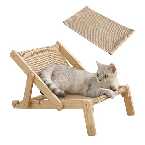 Erhöhtes Katzenbett - Faltbares Haustierbett aus Holz mit Sisalmatte, höhenverstellbar, für den Innenbereich, inklusive Ersatzunterlage für Katzen Erhöhtes Katzenbett - Faltbares Haustierbett aus Holz mit Sisalmatte, höhenverstellbar, für den Innenbereich, inklusive Ersatzunterlage für Katzen von Generisch