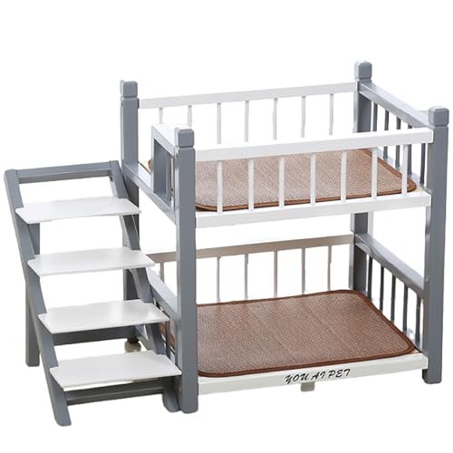Etagenbett für kleine und mittelgroße Hunde mit Treppe, 2 Etagen, doppelter Holzrahmen, erhöhte Sitzstange – ideal für Haustierkomfort und Sicherheit. Etagenbett für kleine und mittelgroße Hunde mit Treppe, 2 Etagen, doppelter Holzrahmen, erhöhte Sitzstange – ideal für Haustierkomfort und Sicherheit. von Generisch