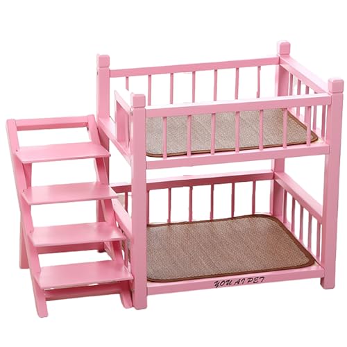 Etagenbett für kleine und mittelgroße Hunde mit Treppe, 2 Etagen, doppelter Holzrahmen, erhöhte Sitzstange – ideal für Haustierkomfort und Sicherheit. Etagenbett für kleine und mittelgroße Hunde mit Treppe, 2 Etagen, doppelter Holzrahmen, erhöhte Sitzstange – ideal für Haustierkomfort und Sicherheit. von Generisch
