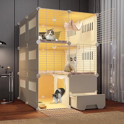 Extra großer 3-stöckiger Katzenkäfig mit geschlossener Katzentoilette, Indoor DIY Laufstall für Kleintier-Übung und Komfort Extra großer 3-stöckiger Katzenkäfig mit geschlossener Katzentoilette, Indoor DIY Laufstall für Kleintier-Übung und Komfort von Generisch