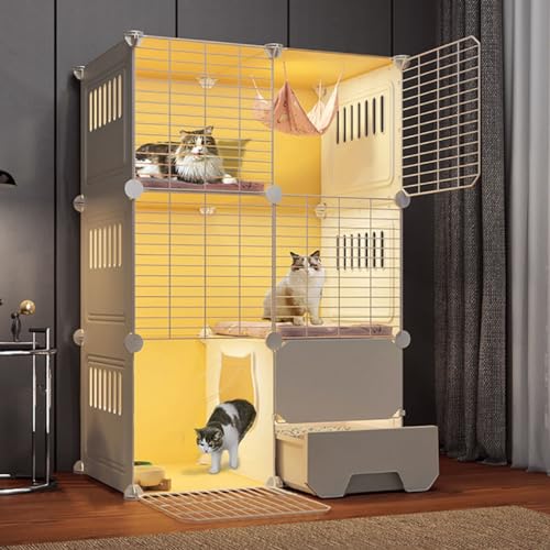 Extra großer Katzenkäfig, 3-stöckig, Indoor-DIY Laufstall mit geschlossener Katzentoilette und großem Übungsbereich für Kleintiere, Eckdesign von Generisch