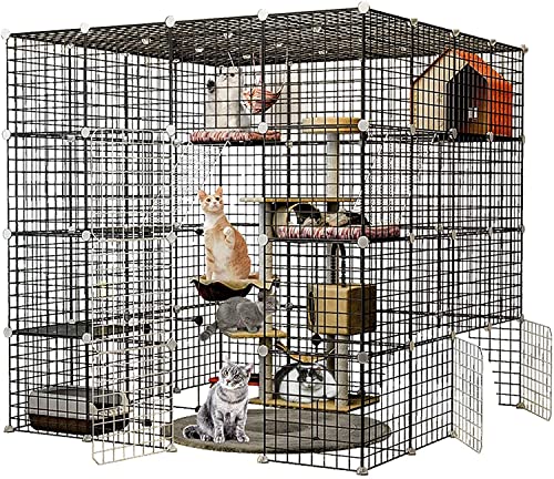 Extra großer Katzenkäfig für den Innenbereich mit Katzenklo – zusammenklappbarer tragbarer Haustierkäfig aus Draht für Kleintiere, ideal für Katzen und Meerschweinchen, langlebig und einfach zu von Generisch