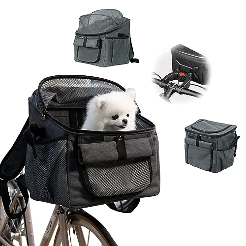 Fahrradkorb, Faltbare Kleine Haustier Katze Hund Träger, Mehrzweck Fahrrad Lenkertasche Fahrradtasche für Einkaufen, Camping, Schnellverschluss Fahrradkorb, Vorne Abnehmbarer Fahrradlenkerkorb von Generisch