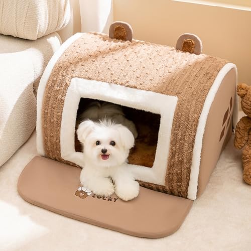 Faltbare Hundehütte Zwinger Bett Matte, Gemütliches Haustierbett Haus, Warme Höhle Schlafbett Welpennest, Faltbares Bequemes Haustier Katzenhaus mit Kissen für Kleine Mittlere Hunde und Katzen von Generisch