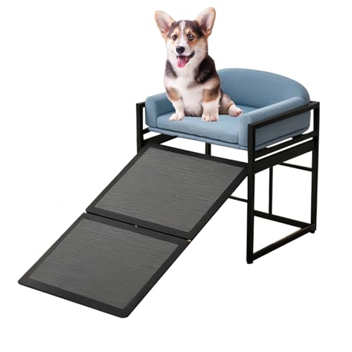 Faltbare Hundetreppenrampe mit Sitzkissen, rutschfeste Haustierleiter für kleine und mittelgroße Hunde, Metallrahmen, Tragfähigkeit 100 Pfund Faltbare Hundetreppenrampe mit Sitzkissen, rutschfeste Haustierleiter für kleine und mittelgroße Hunde, Metallrahmen, Tragfähigkeit 100 Pfund von Generisch