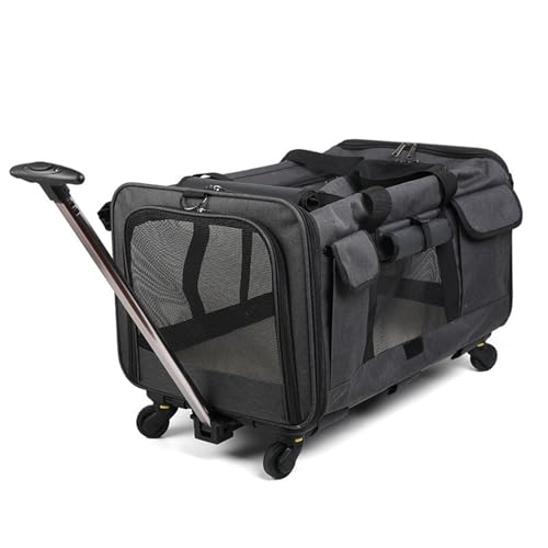 Faltbare Katzentrage mit Rädern mit zwei Fächern, ideal für Wandern/Camping/Tierarztbesuche, Haustier-Tragetasche mit Rollen für 2 Katzen von Generisch