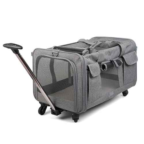 Faltbare Katzentrage mit Rädern mit zwei Fächern, ideal für Wandern/Camping/Tierarztbesuche, Haustier-Tragetasche mit Rollen für 2 Katzen von Generisch