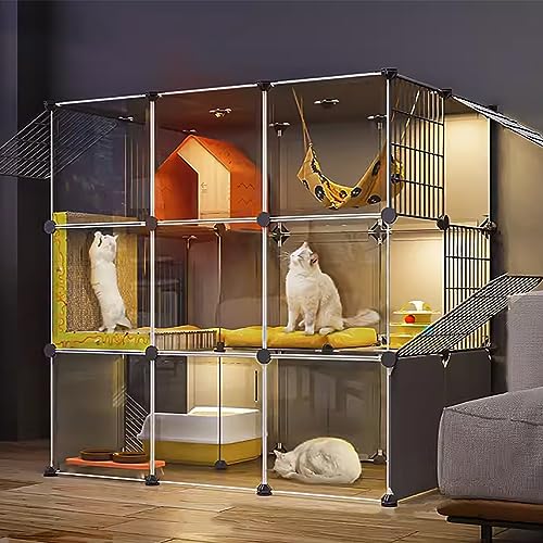 Faltbarer großer Katzenkäfig Indoor - Metallgehege für 1-2 Katzen, Kaninchen & Kleintiere, tragbar mit abnehmbarer Katzenhängematte & Schale, Größe:110x75x145cm von Generisch
