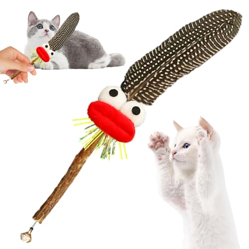 Feder-Katzenminze-Spielzeug für Katzen, niedliche große Maul, interaktiver Katzenstab, natürlicher Silbervinenstab – Katzenfederspielzeug, Kicking Natural Silvervine Stick für Katzen von Generisch