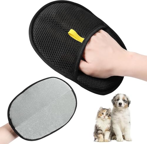 Fellmagnet Handschuhe für Haustiere 2025 | Wiederverwendbarer Haarentferner Handschuh mit doppelseitiger Reinigungswirkung | Antistatische Pflegehandschuhe für Sofa, Autositze & Tierfell (Schwarz-1) von Generisch