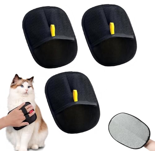 Fellmagnet Handschuhe für Haustiere 2025 | Wiederverwendbarer Haarentferner Handschuh mit doppelseitiger Reinigungswirkung | Antistatische Pflegehandschuhe für Sofa, Autositze & Tierfell (Schwarz-3) von Generisch