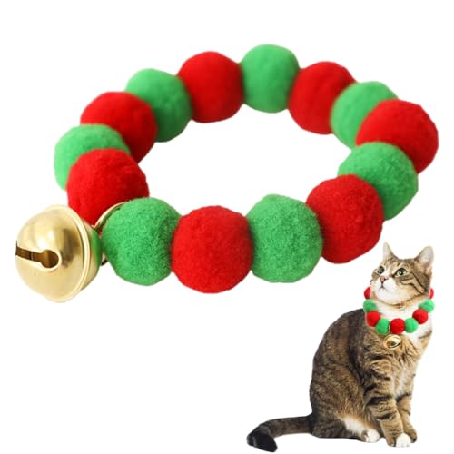 Festliches Kätzchen-Halsband mit Pompon, niedlich, mit Glöckchen, Weihnachtswelpe von Generisch