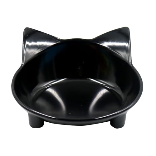 Flacher Katzenfutternapf, breiter Teller, rutschfeste Katzenfütterung bei Schnurrhaarermüdung Schüssel für Trockenfutter (Black, One Size) von Generisch