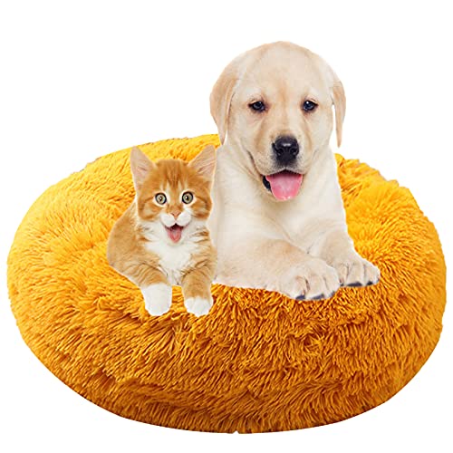Flauschiges Plüsch-Hundebett in Donut-Form, mit waschbarem, beruhigendem Kissen, rutschfeste Unterseite, goldfarben, 111,8 cm Flauschiges Plüsch-Hundebett in Donut-Form, mit waschbarem, beruhigendem Kissen, rutschfeste Unterseite, goldfarben, 111,8 cm von Generisch