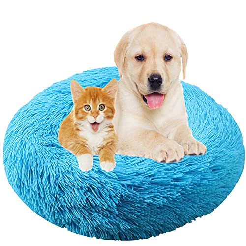 Flauschiges Plüsch-Hundebett in Donut-Form, waschbar, beruhigendes Haustierbett mit rutschfester Unterseite, Blau, 61 cm Flauschiges Plüsch-Hundebett in Donut-Form, waschbar, beruhigendes Haustierbett mit rutschfester Unterseite, Blau, 61 cm von Generisch