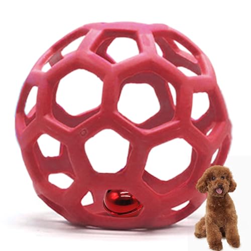Flexibler Gummiball zum Apportieren mit Glöckchen, Hunde-Rollerball, hohl, elastisch, bissfest, wiederverwendbar, Spielzeug für Haustiere von Generisch