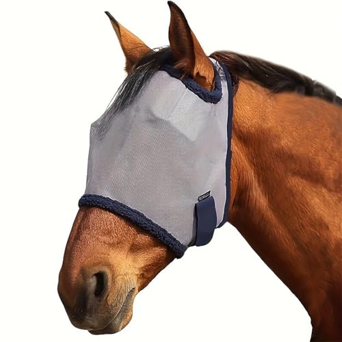 Fliegenmaske Pferd mit UV Schutz Atmungsaktiv Ohrenschutz Komfortfleece Weiches Mesh Geeignet für Reiten Training Ausritt (Grauen, 75x39cm) von Generisch