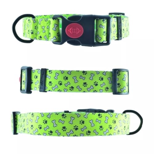Fluoreszierendes Halsband Hund Gurt 25mm Breit Große Hunde, Hundehalsband Mittelgroße Hundehalsband Verstellbar Paw&Bone Style Series (Halsumfang 42 bis 55cm Gurt 25mm, Neon Fetch) von Generisch