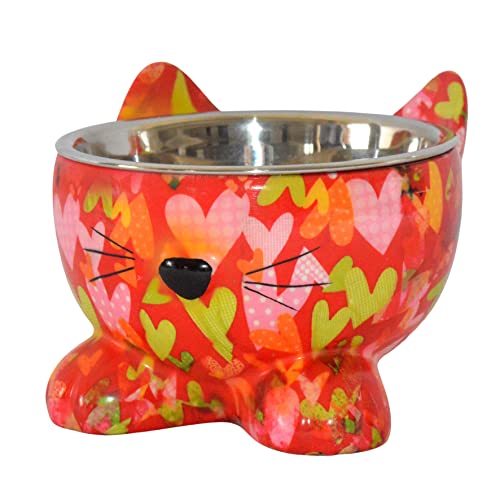 Fressnapf Katze | rot Herzen | Futternapf Wassernapf Napf Futterstelle | Pomme Pidou | 10x15 cm von Generisch