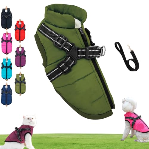 Furryking 3 in 1 Winter Jacket, Furryking Dog Winter Coat, Waterproof Windproof Thickened Warm Dog Jacket with Zipper for Small Medium Large Dogs/Cats(Grün,M) von Generisch
