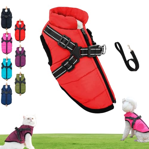 Furryking 3 in 1 Winter Jacket, Furryking Dog Winter Coat, Waterproof Windproof Thickened Warm Dog Jacket with Zipper for Small Medium Large Dogs/Cats(Rot,S) von Generisch