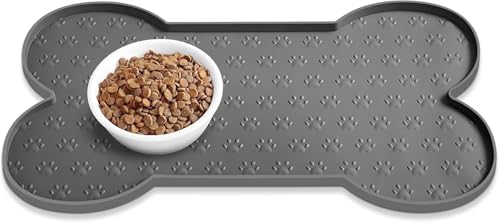 Futternapfunterlage für Haustiere, mit erhöhtem Rand, für Welpen, Kätzchen, Silikon, wasserdicht, dickeres Haustier-Platzset für kleine, mittelgroße Hunde, Katzen, Fresstablett (grau) von Generisch