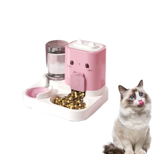 ​​Futterspender Katze Automatisch mit Trinkbrunnen | 2 in 1 Futterautomat & Wasserspender für Katzen | Futter + Transparenter Tank | Süßes Katzengesicht Design in Rosa/Grün/Gelb​ (B) von Generisch