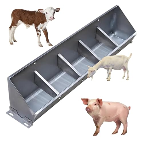 Futtertrog für Nutztiere, 2-in-1 Futtertrog für Schweine, Schafe, Rinder, Bauernhof, Ziegenfutterstationen zum Aufhängen, robuster Edelstahl, getrennter Zaun-Futtertrank, abgeschrägte Öffnung und Futtertrog für Nutztiere, 2-in-1 Futtertrog für Schweine, Schafe, Rinder, Bauernhof, Ziegenfutterstationen zum Aufhängen, robuster Edelstahl, getrennter Zaun-Futtertrank, abgeschrägte Öffnung und von Generisch