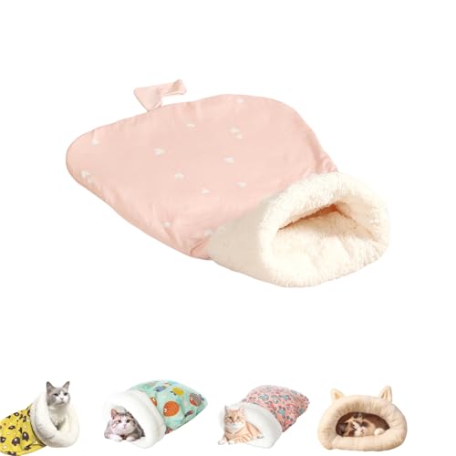 Gemütlicher Katzen-Winterschlafsack, warmes Katzenhöhlenbett, 360°-Wickel, weiches Plüsch-Haustierbett, geeignet für Haustiere unter 7,5 kg (Pink Heart A) von Generisch