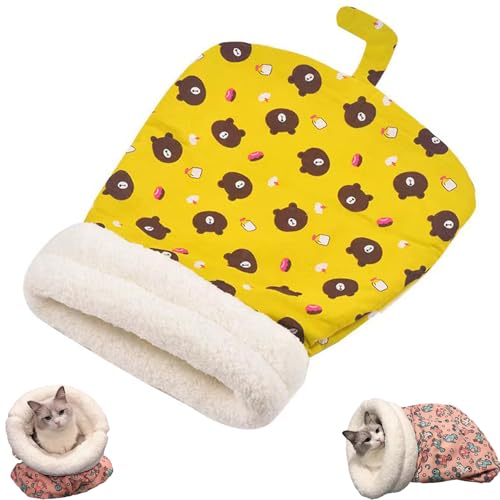 Gemütlicher Warmer Schlafsack für Katzen, gemütlicher Winterschlafsack für Katzen, 360-Grad-Wickel-Schlafnest aus selbstwärmendem Plüsch für Welpen (Gelb) von Generisch