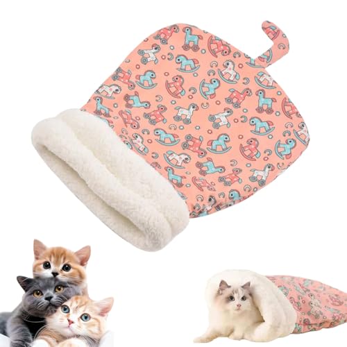 Gemütliches Haustiernest für Katzen und Hunde, Warmer Katzen-/Hundeschlafsack, weiches Plüsch-Hundehöhlenbett (rosa Pferd, 35,6 x 45,7 cm) von Generisch